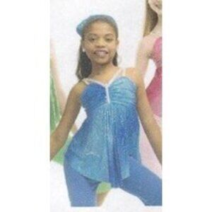 Girl Curtain Call Costume Blue Glitter Gala Dance Jazz Swing Top Pants CLA